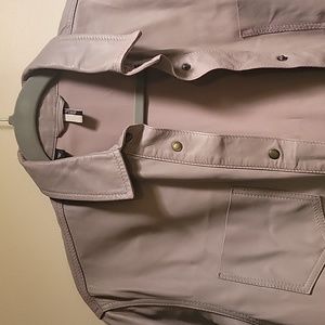 Leather shirt jacket in grey